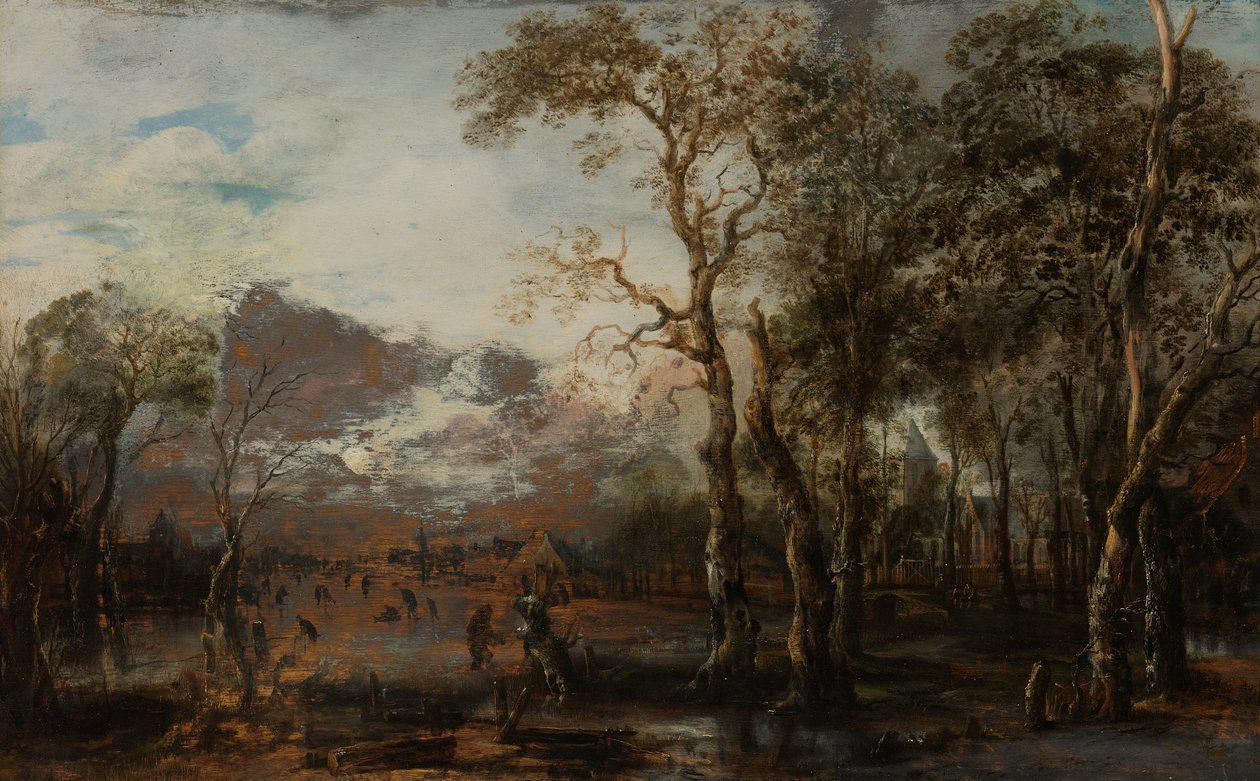 Wooded Landscape with Hunter/Winter Landscape by Aert van der Neer