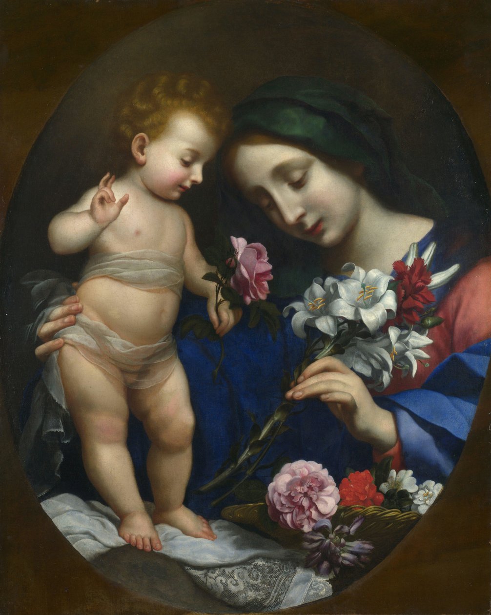 The Virgin and Child with Flowers by after Carlo Dolci