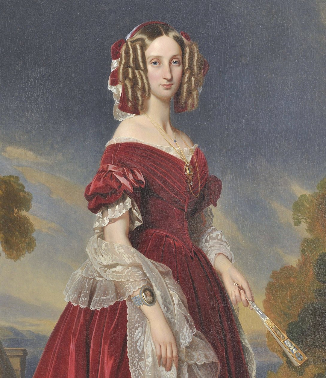 Portrait of Queen Louise Marie in a red dress by after Franz Xaver Winterhalter
