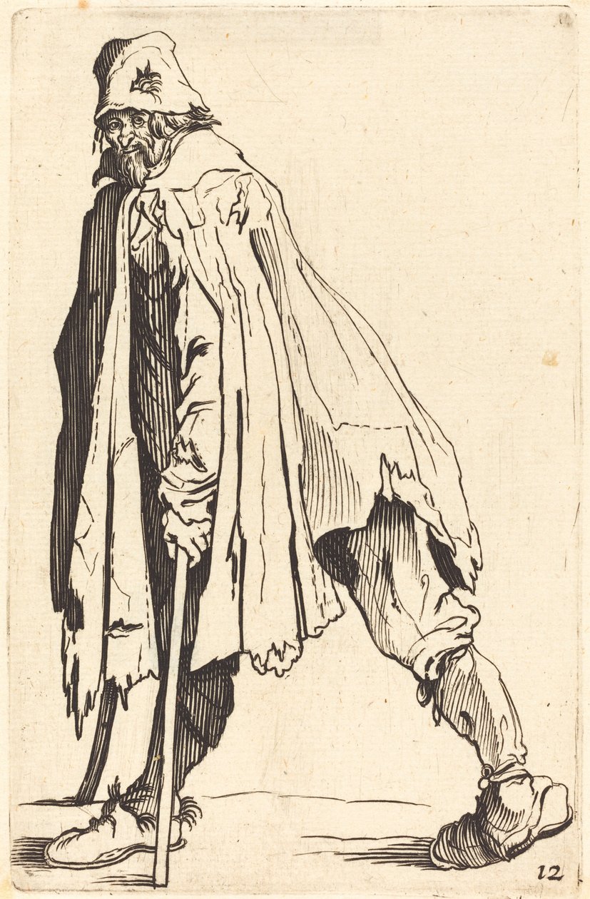 Beggar with Crutches and Cap by After Jacques Callot