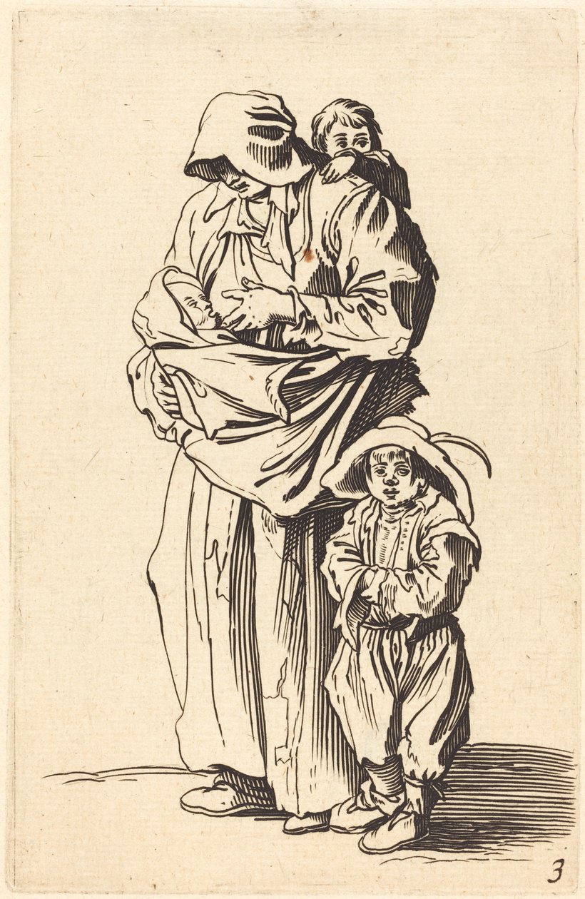 Mother and Three Children by After Jacques Callot