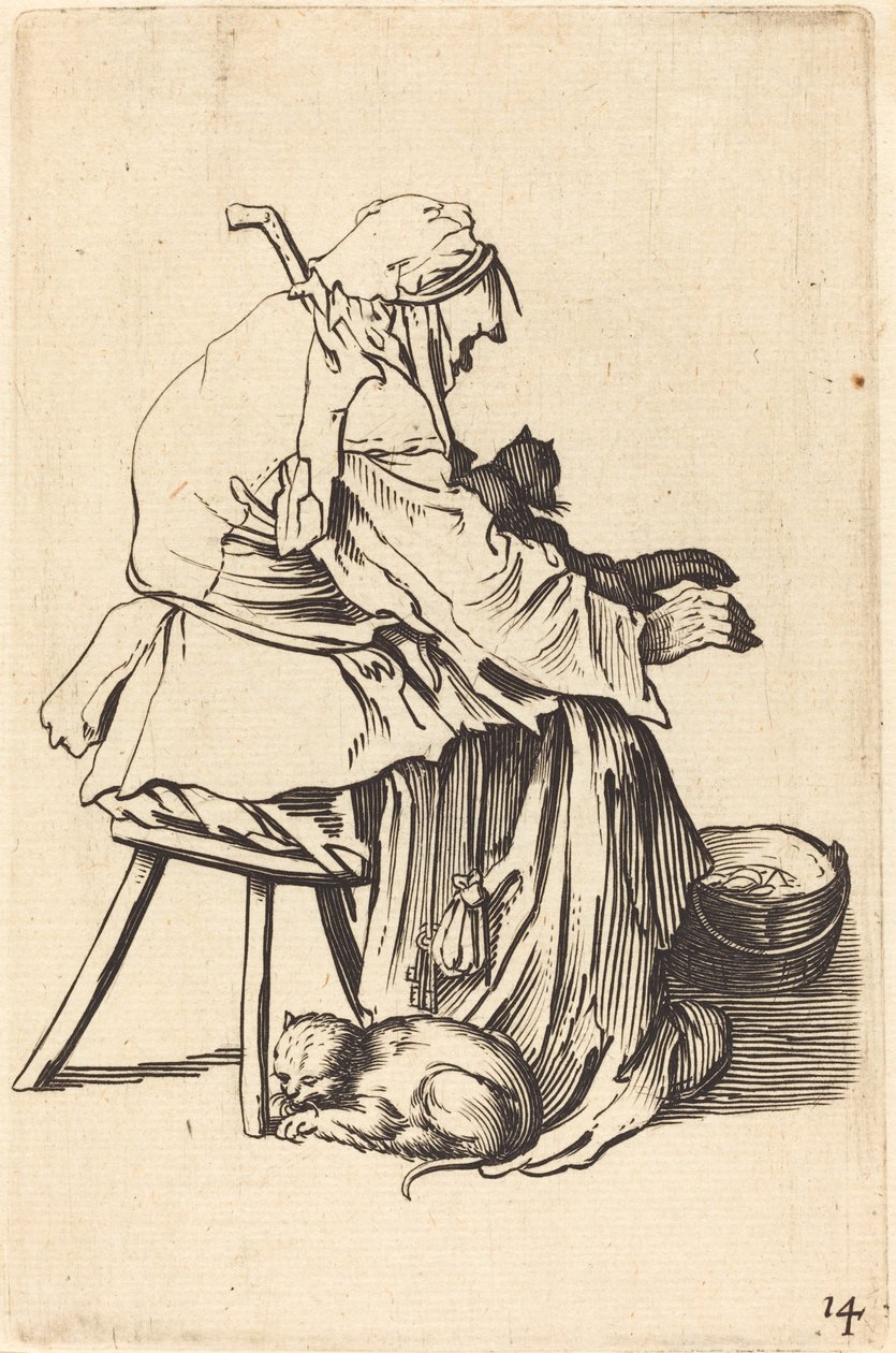 Old Woman with Cats by After Jacques Callot