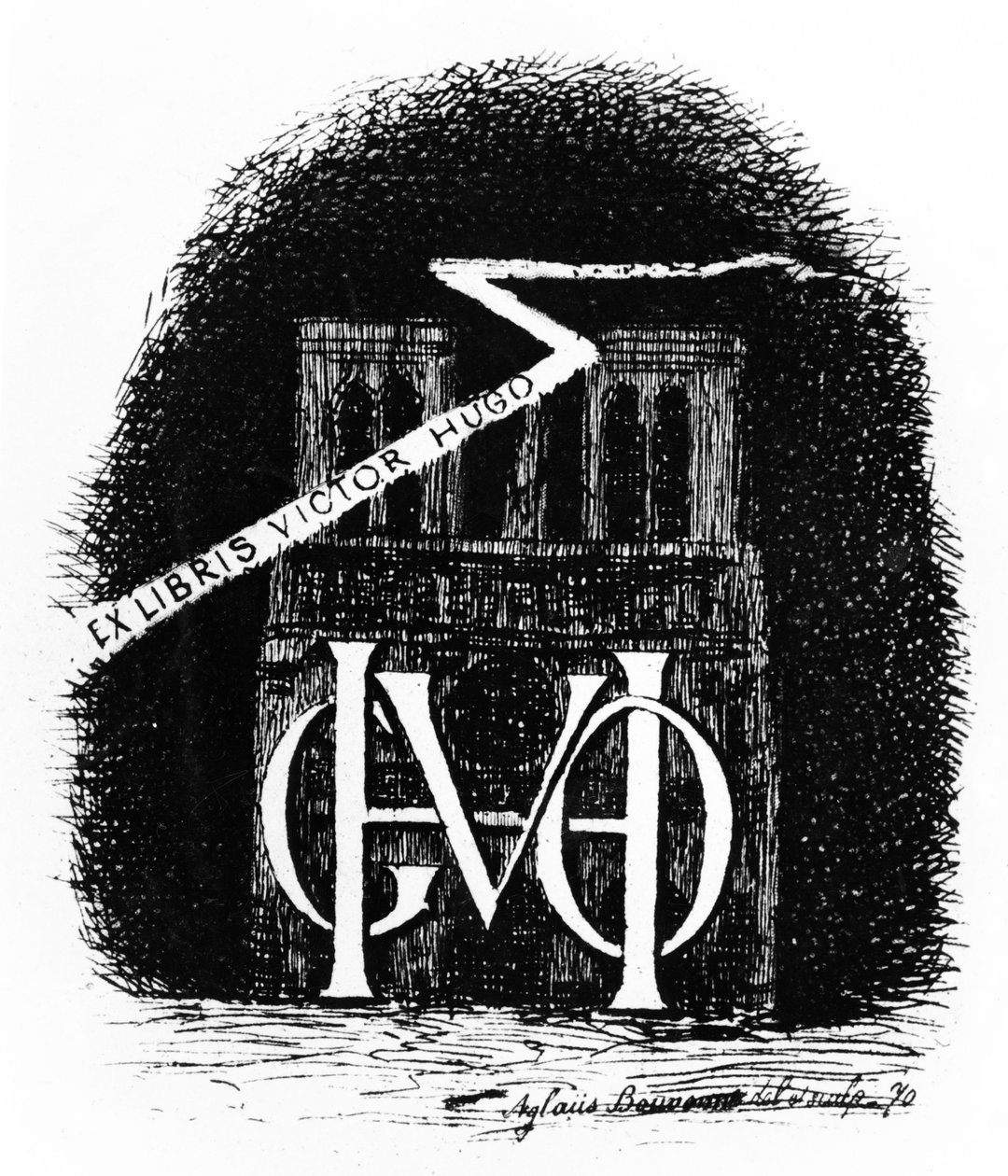 Ex-libris bookplate for Victor Hugo, 1870 by Aglaüs Bouvenne