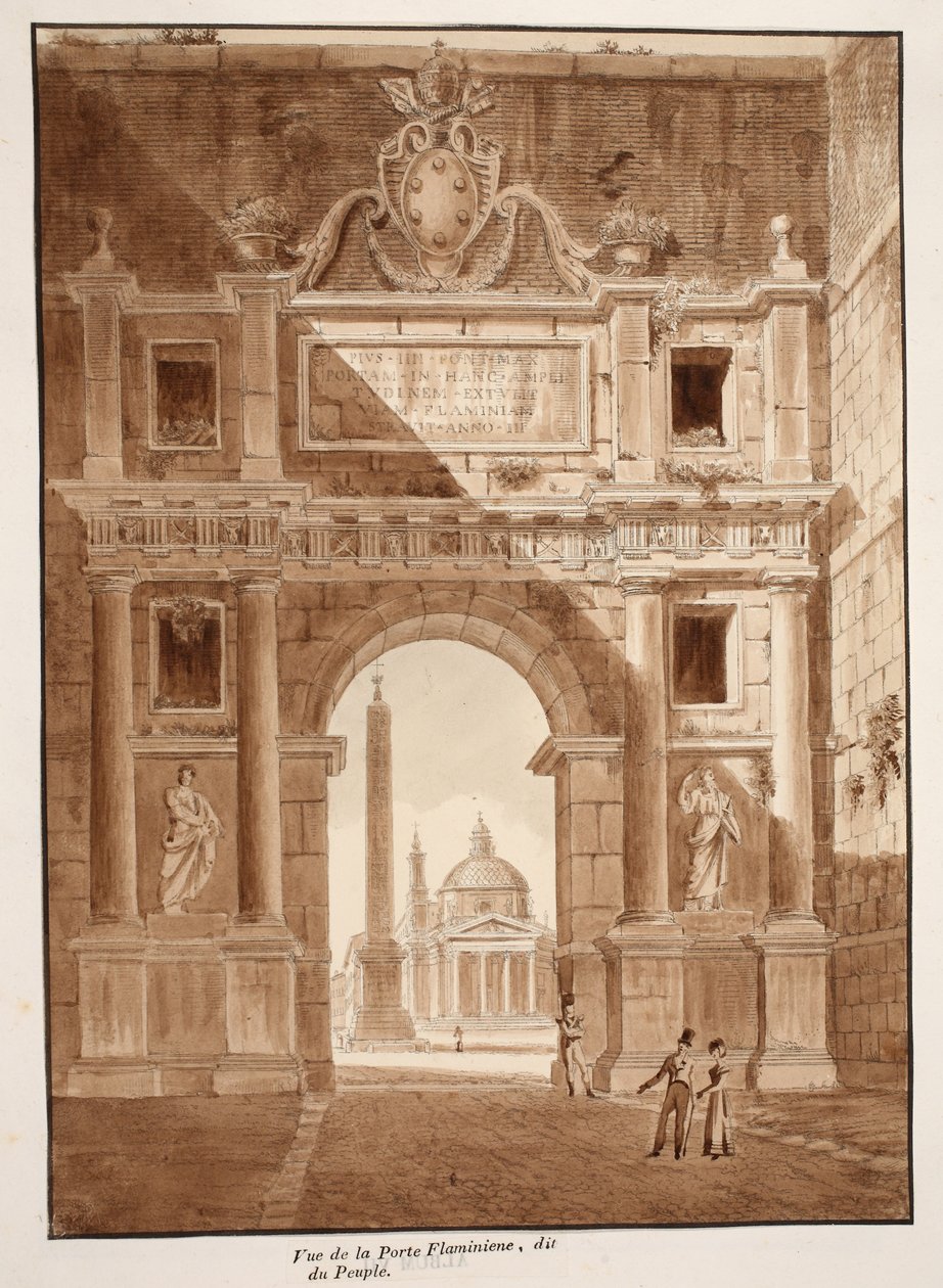 View of the Porta Flaminia, or Porta del Popolo, 1833 by Agostino Tofanelli