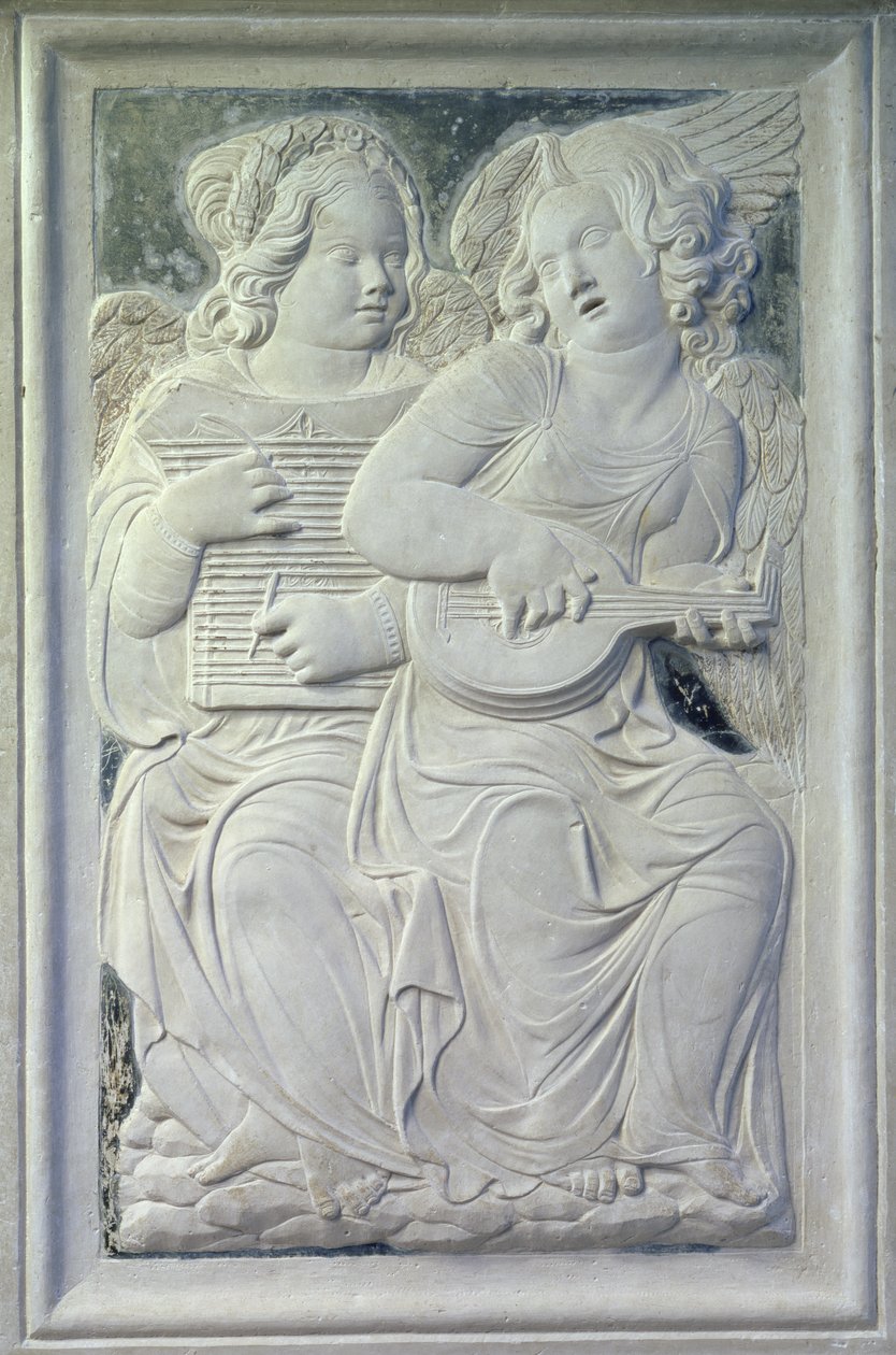 Two putti from the frieze of musical angels in the Chapel of Isotta degli Atti, c.1450 by Agostino di Duccio