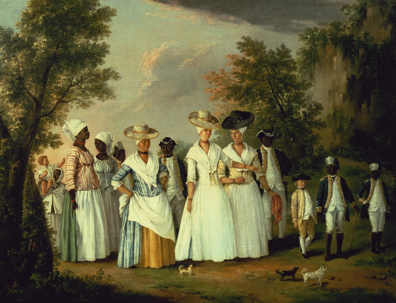 Three Ladies with two Children and eight Servants by Agostino Brunias