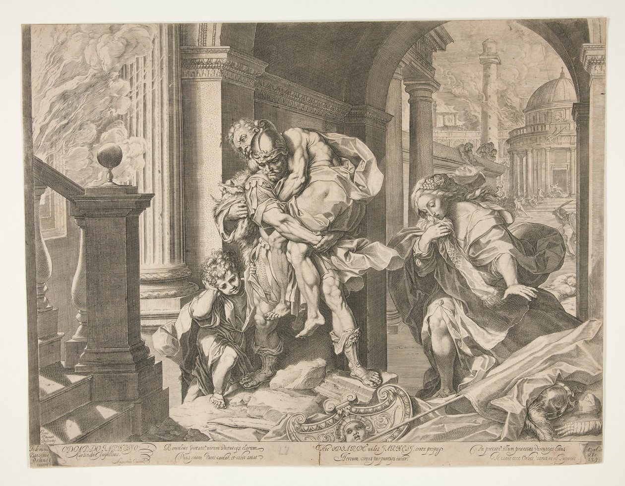 Aeneas and His Family Fleeing Troy by Agostino Carracci