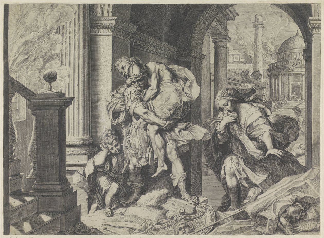 Aeneas Flees with His Family from Troy by Agostino Carracci