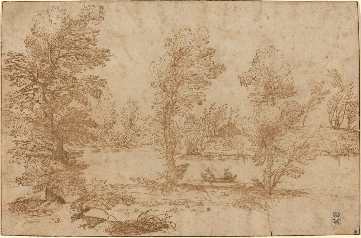Woodland River with a Boat by Agostino Carracci