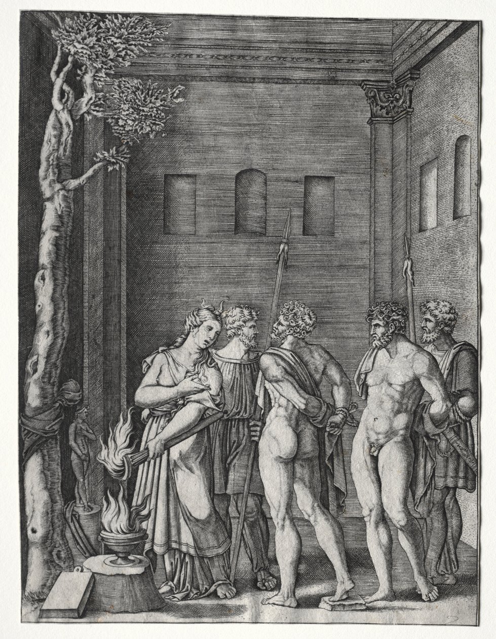 Orestes and Pylades Brought to Iphigenia for Sacrifice by Agostino Veneziano