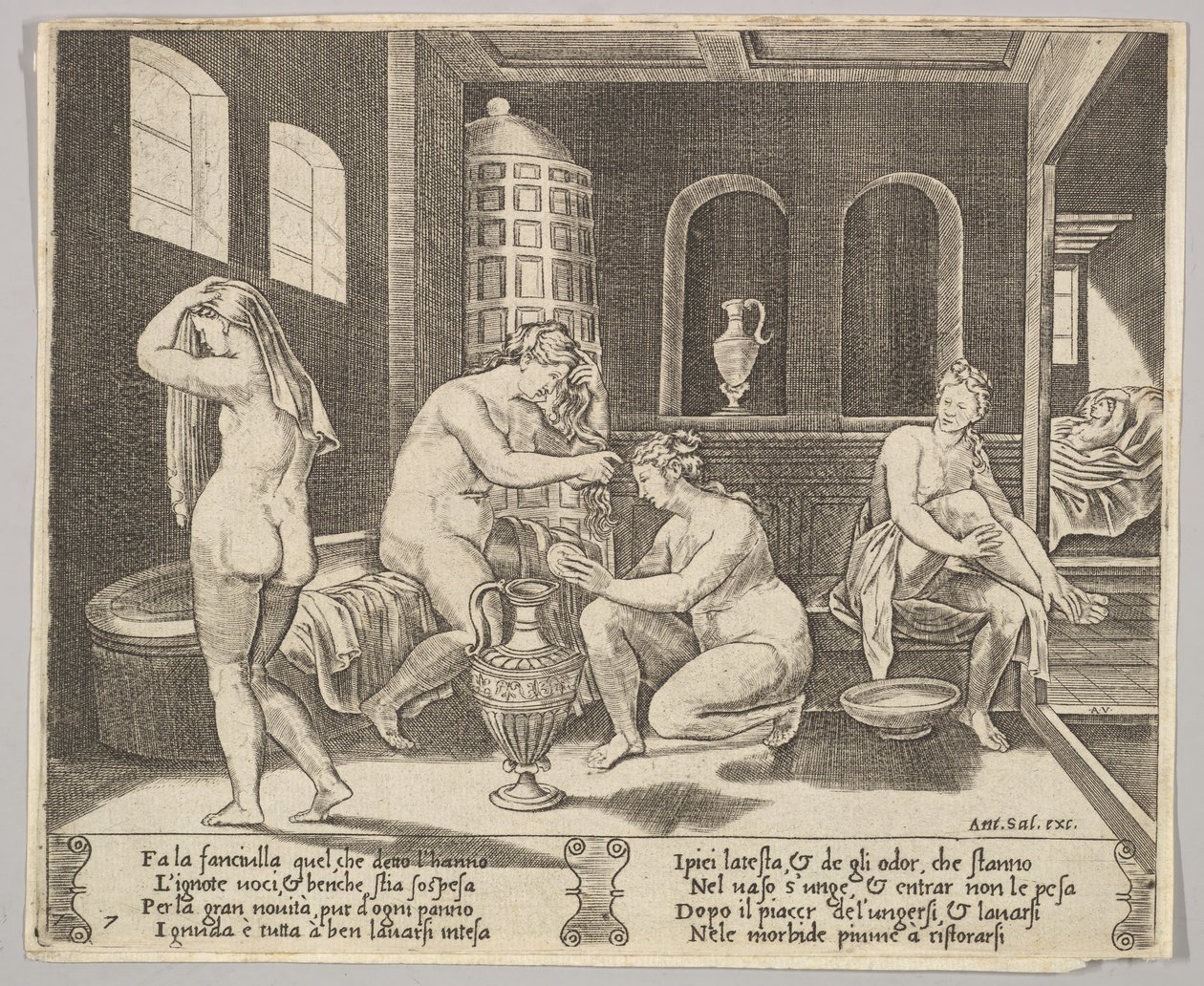 Plate 7: Psyche attended in her bath by nymphs by Agostino Veneziano