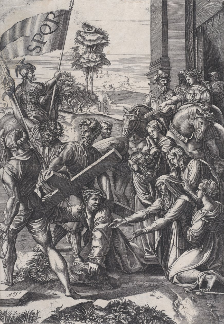 The Bearing of the Cross by Agostino Veneziano