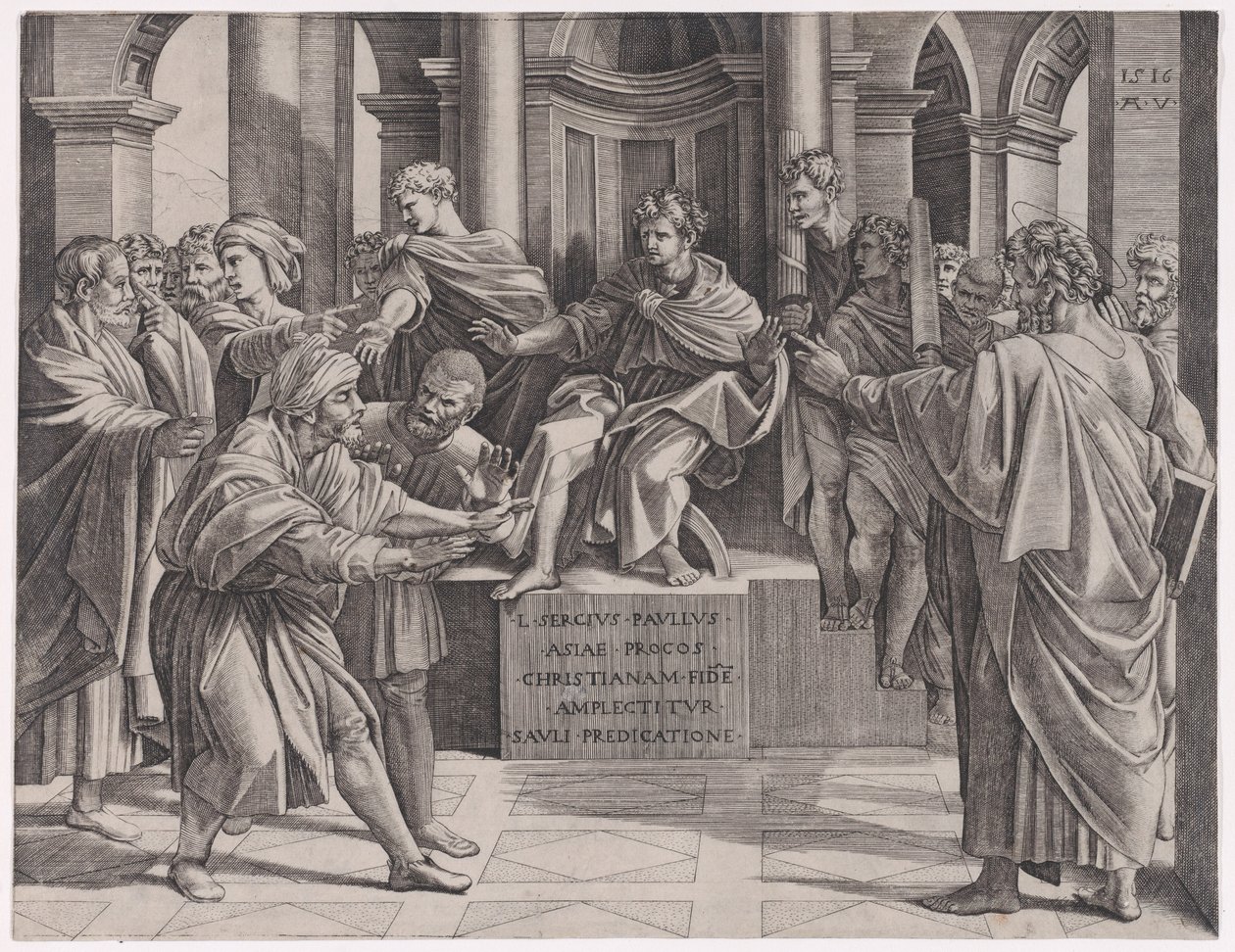 The Blinding of Elymas, dated 1516 by Agostino Veneziano