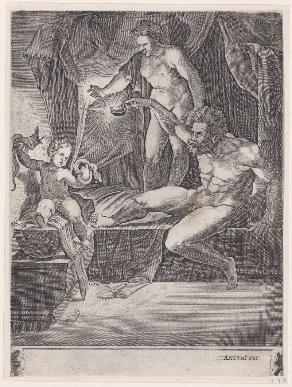 The Young Hercules in His Cradle, 1533 by Agostino Veneziano