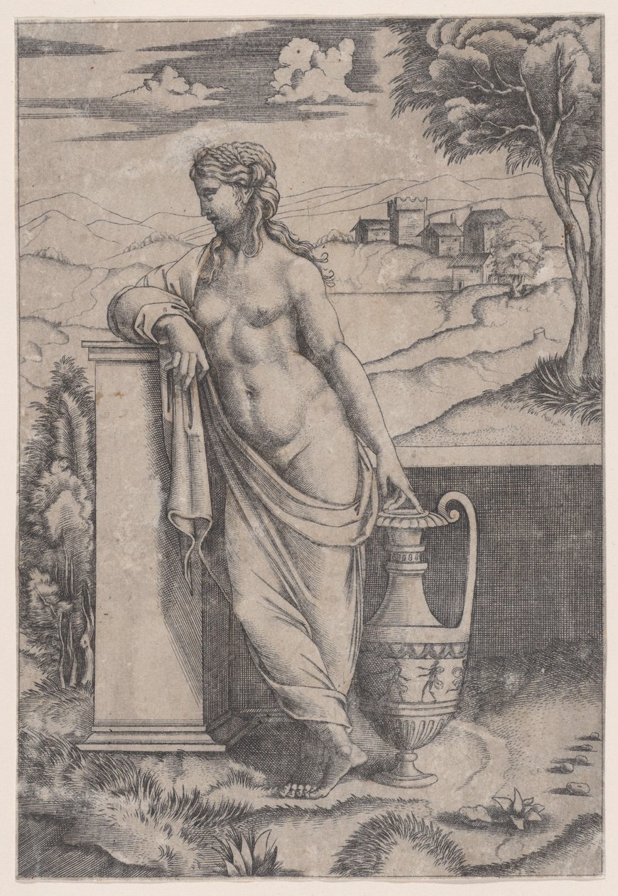 Woman Standing near a Vase by Agostino Veneziano