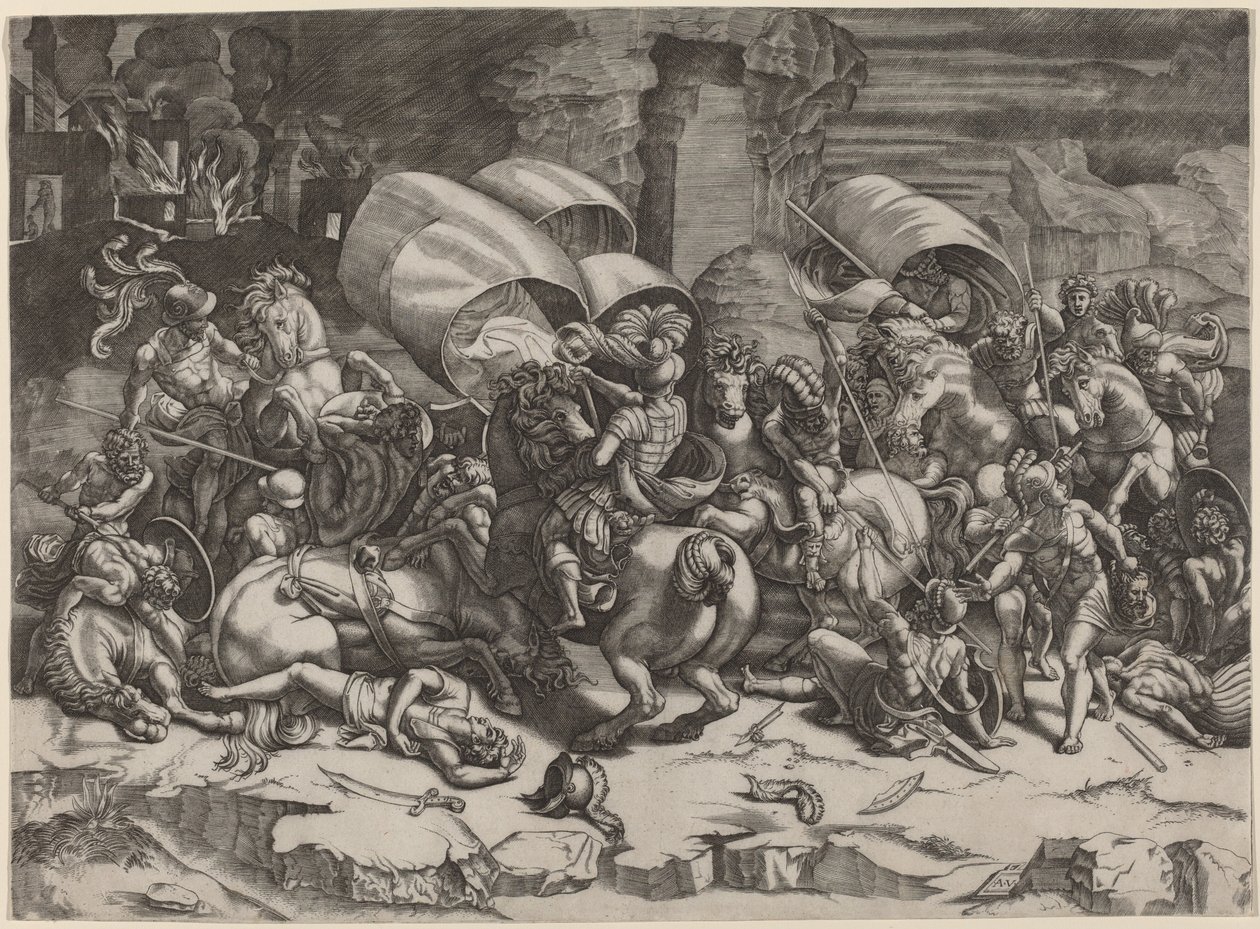 The Battle with the Cutlass by Agostino dei Musi, after Giulio Romano