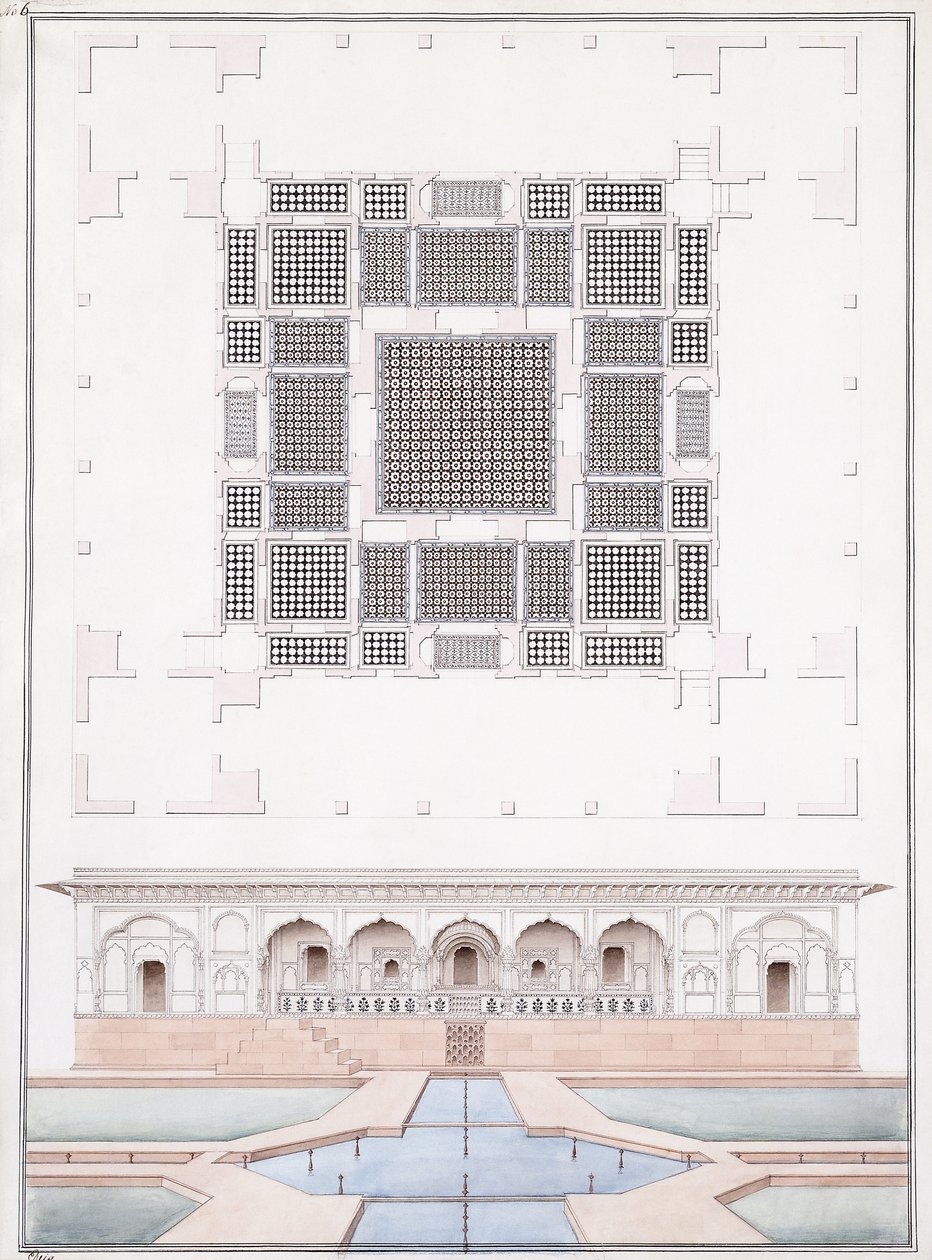 Elevation of the south front and Garden Palace of the Suraj Bhawan at Dig by Agra School
