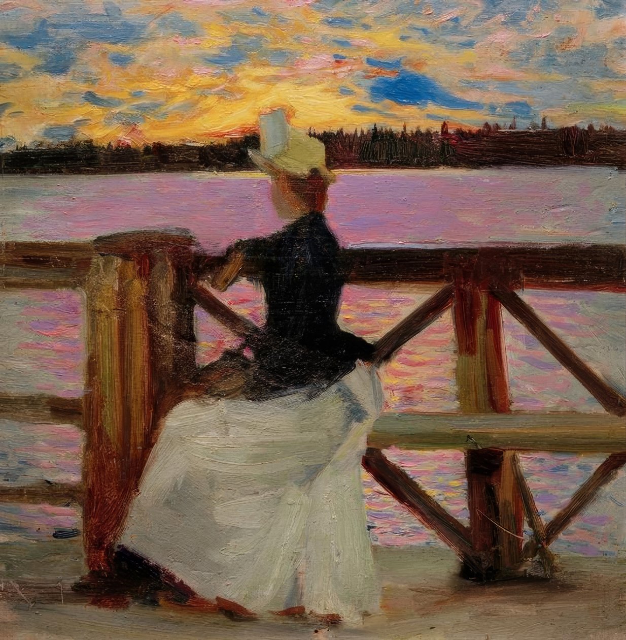 Marie Gallén on the Kuhmoniemi Bridge by Akseli Valdemar Gallen Kallela
