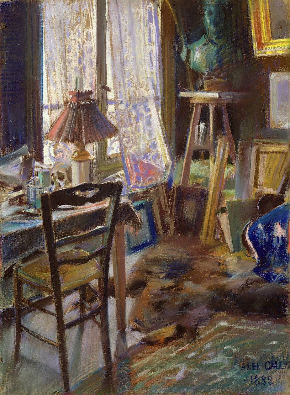 The Studio of Comte Deheaulme de Vallombreuse, 36 Rue Jouffrey, Paris 1888 by Akseli Valdemar Gallen Kallela