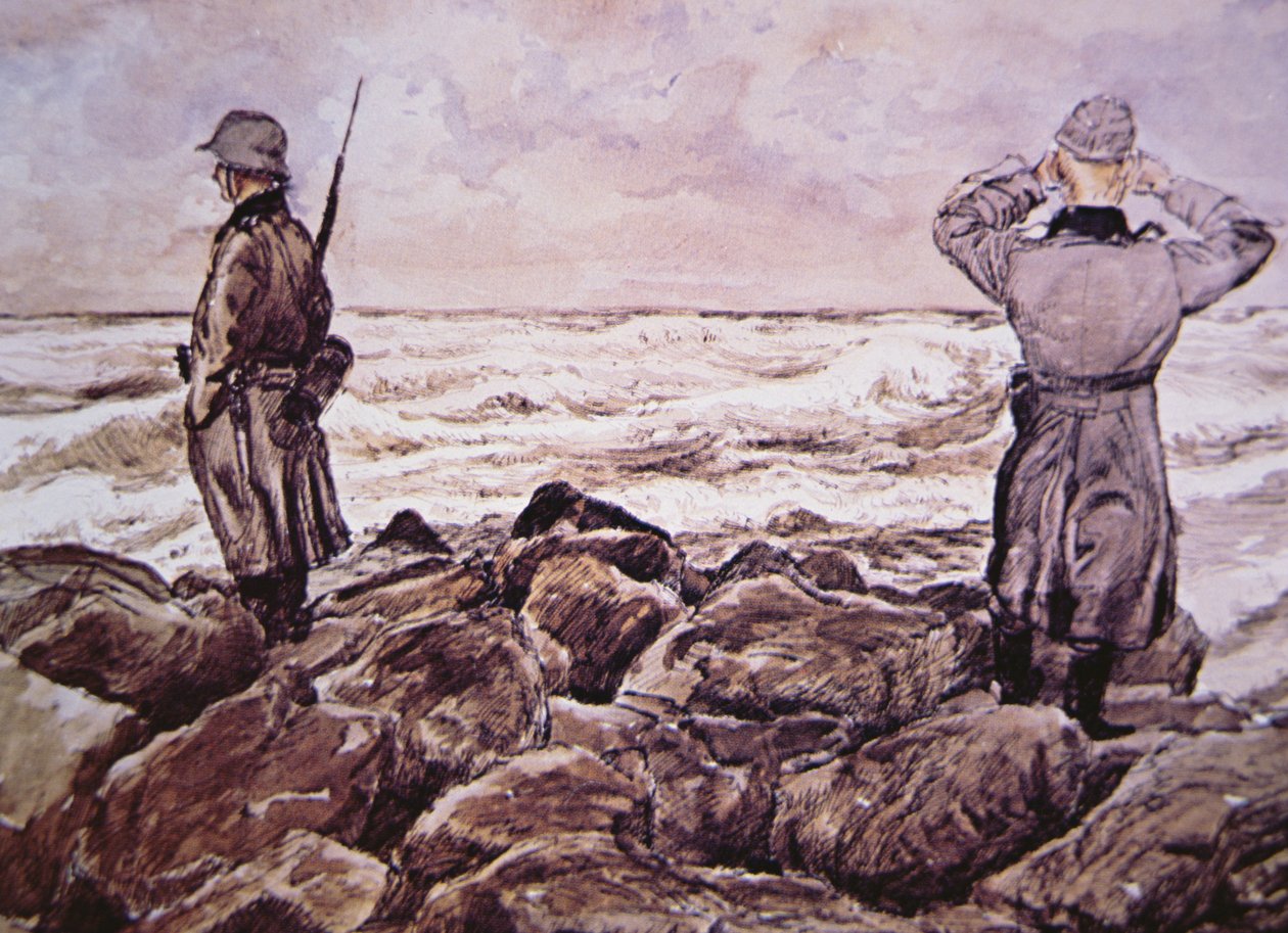 Two Germans on the coast of France look towards England on the eve of the Normandy campaign by Alban (after) Wolf