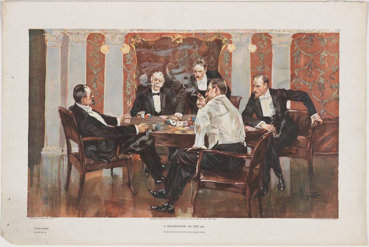 A Showdown - In the 400. Blue-Bloods Playing for Blue Chips, Plate 6 from a Poker Series, Published by the Truth Company, New York, 1895 by Albert Beck Wenzell