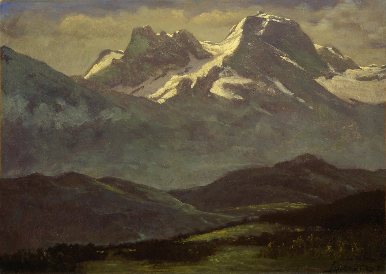 Summer Snow on the Peaks or Snow Capped Mountains by Albert Bierstadt
