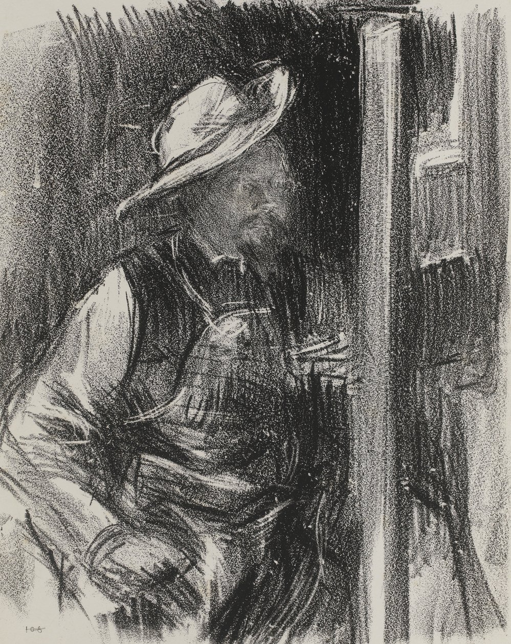 Portrait of an artist in a wide brimmed hat, early 1900s by Albert de Belleroche