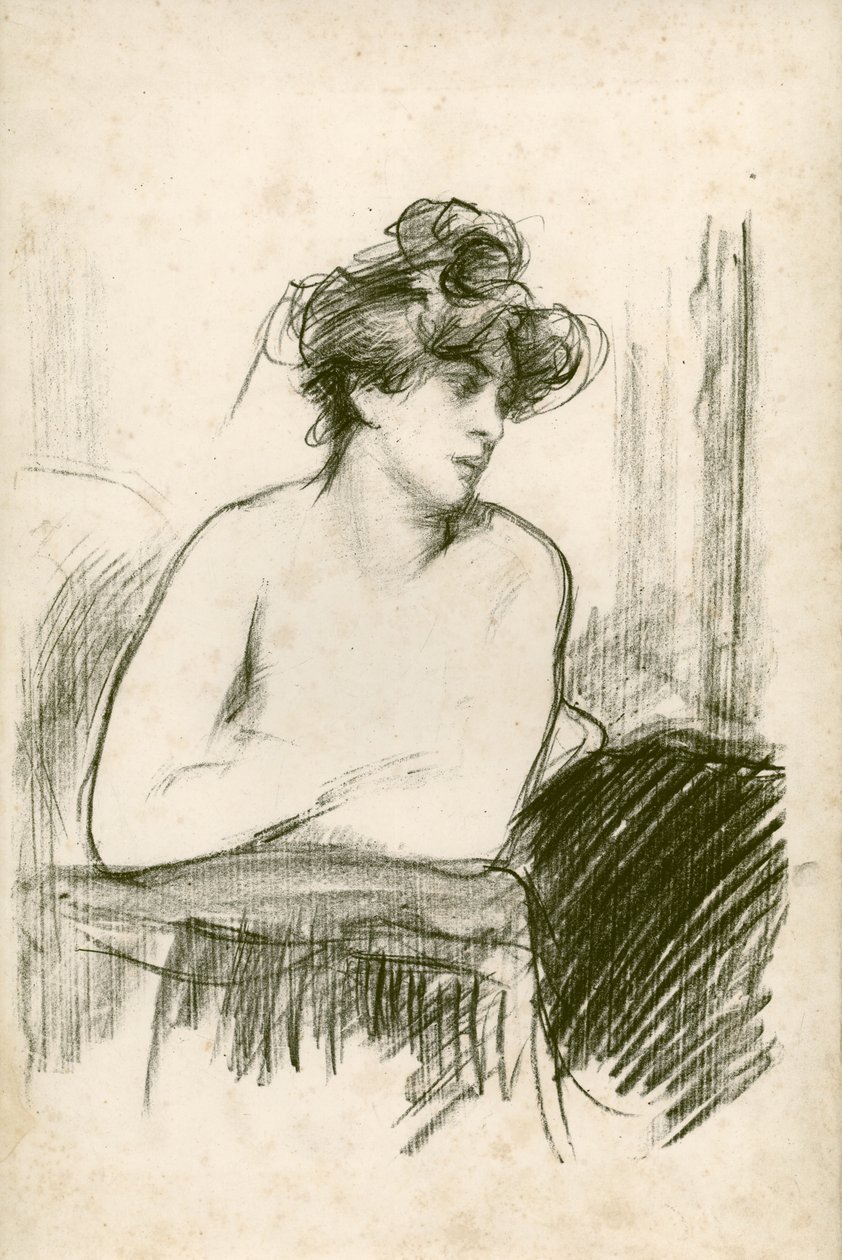 Seated Nude with her arms crossed by Albert de Belleroche