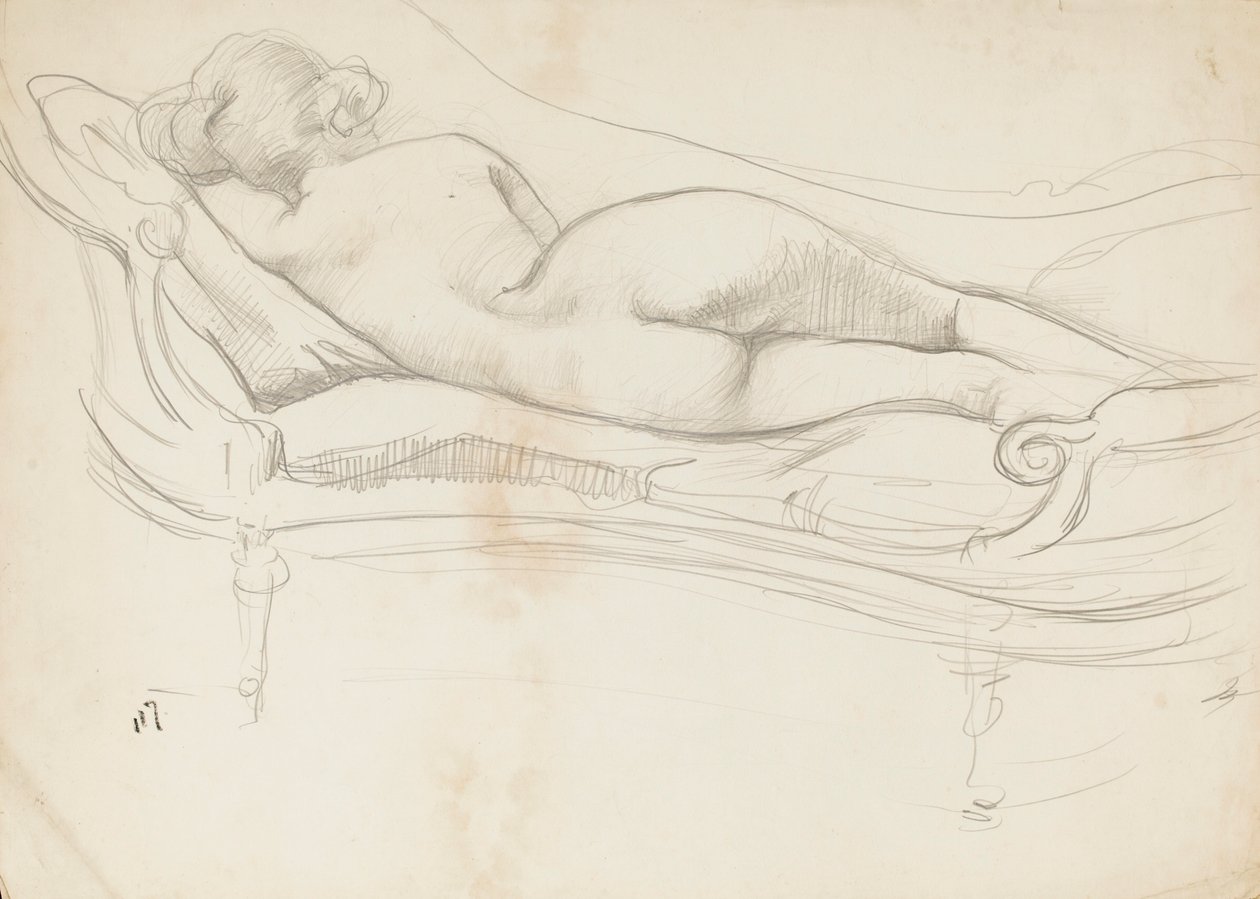 Sleeping nude on a sofa by Albert de Belleroche