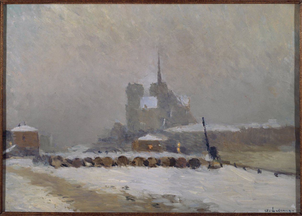 Notre-Dame de Paris, snow effect, evening, ca. 1897 by Albert Charles Lebourg