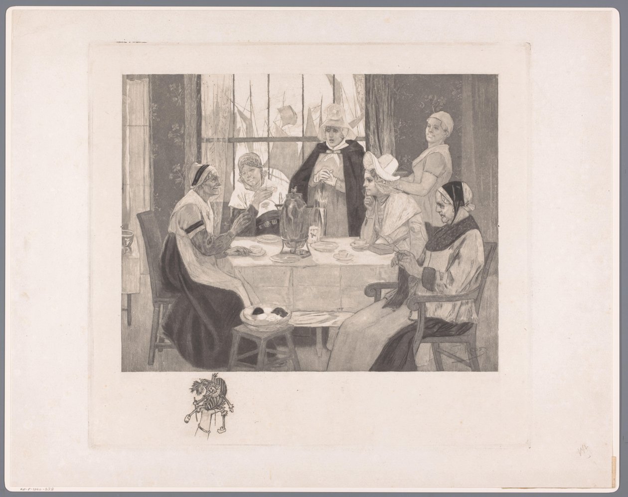 Group of Women in Traditional Dress at a Table by Albert Bertrand (attributed to)