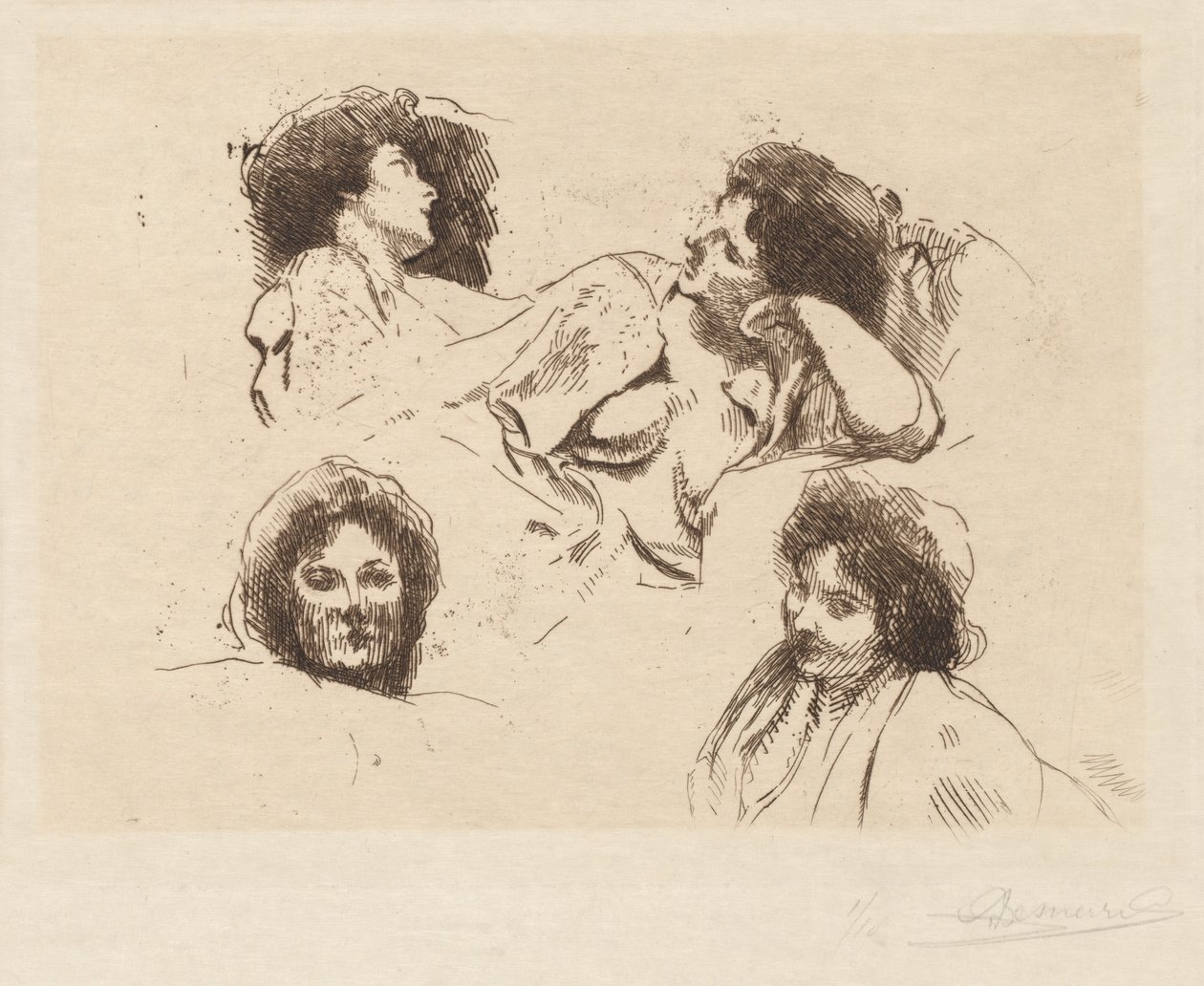 Four Heads of Women: Study for "The Happy Island" by Albert Besnard