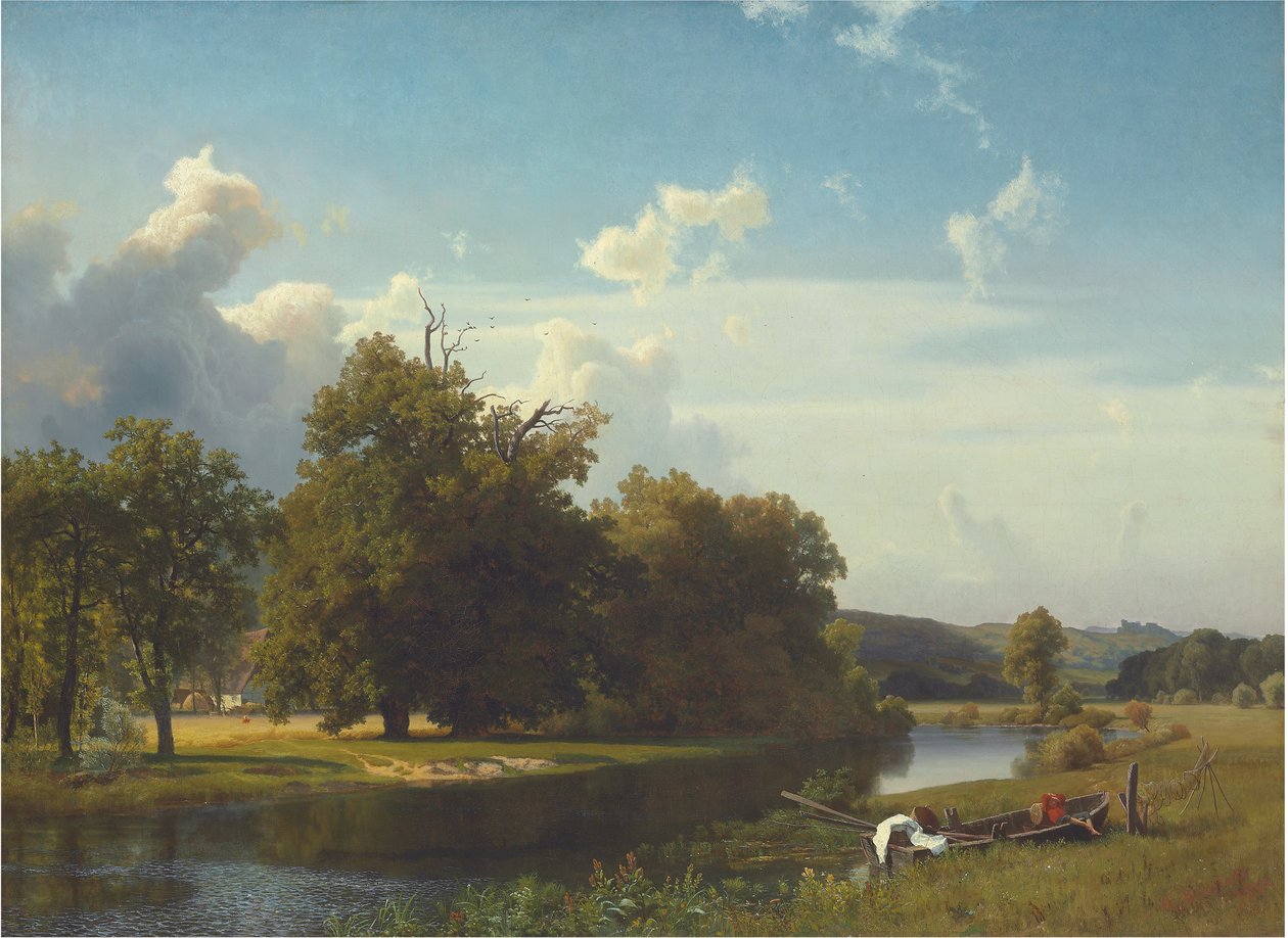 A River Landscape, Westphalia by Albert Bierstadt