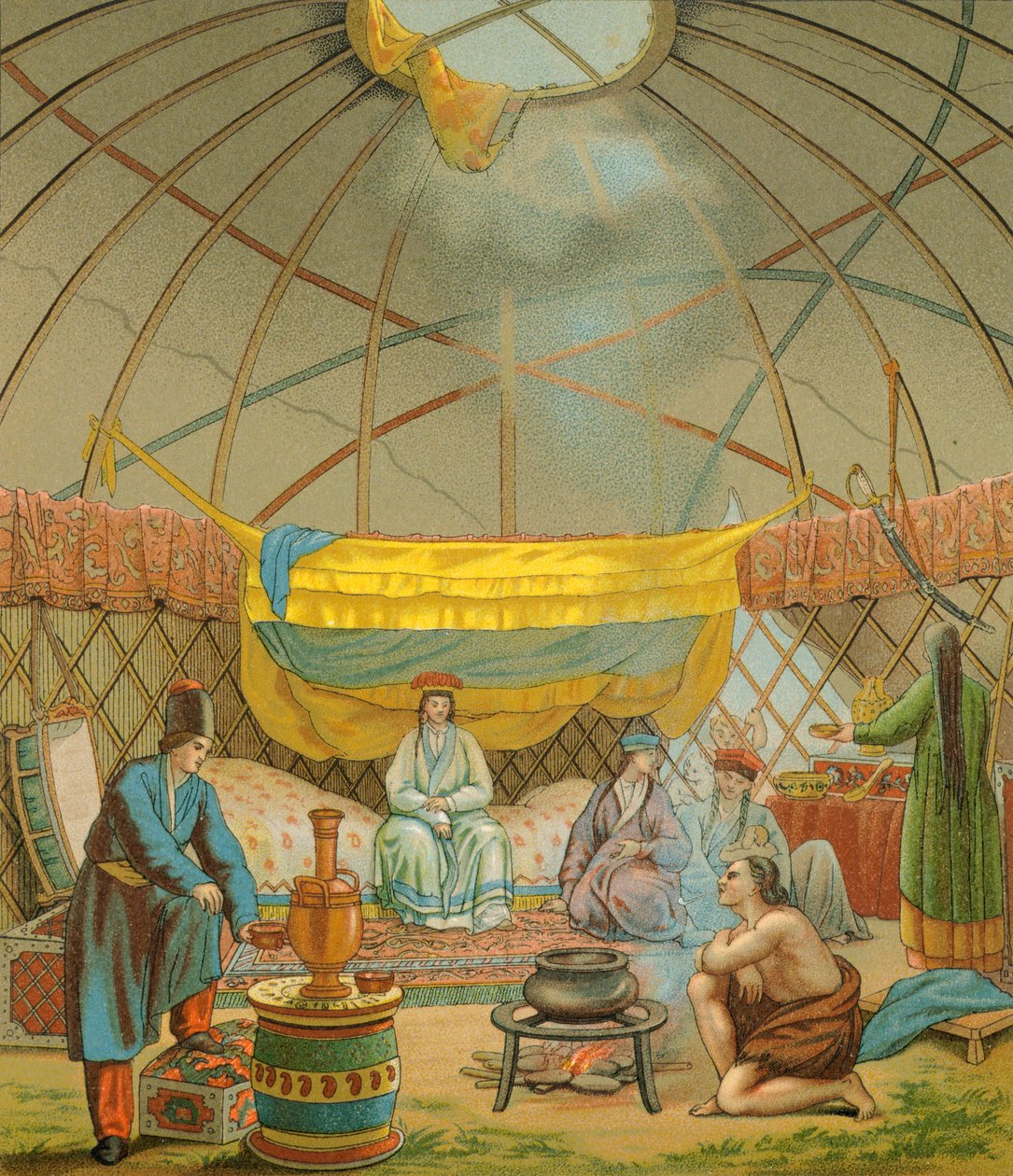 A Kalmyk, a Kalmuk Tent by Albert Charles August Racinet