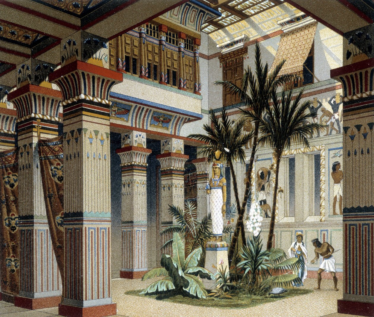 Egyptian Palace in “The Historical Costume” by Racquet 1888 by Albert Charles August Racinet