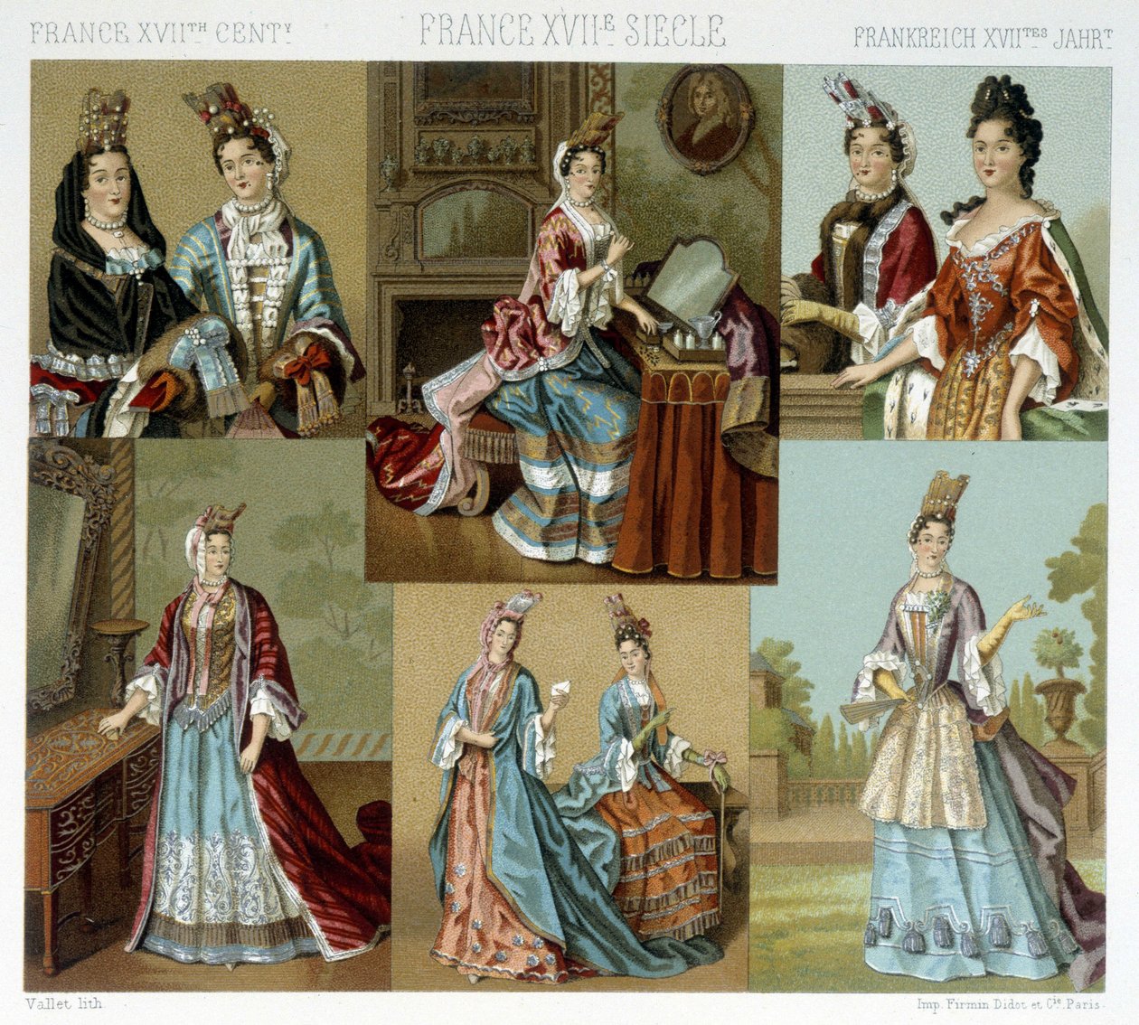 Fashion and hairdressing in France in the 18th century - in Le costume historique by Racinet, late 19th century by Albert Charles August Racinet
