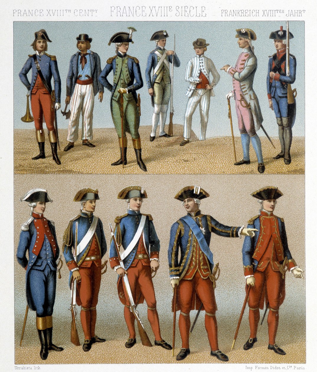 French Military Costumes in the 18th Century. Illustration in 