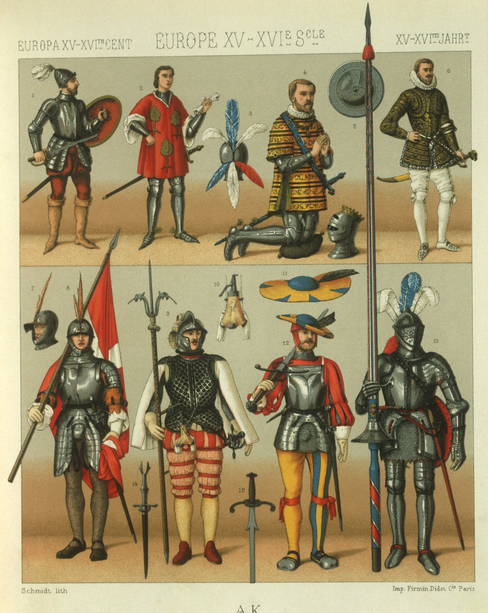Illustration of European Warriors Armour by Albert Charles August Racinet