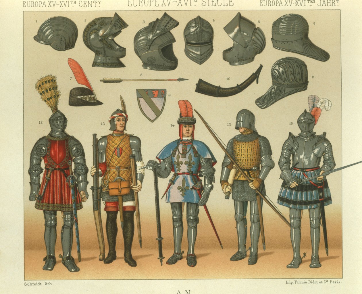 Illustration of European Warriors Armour by Albert Charles August Racinet