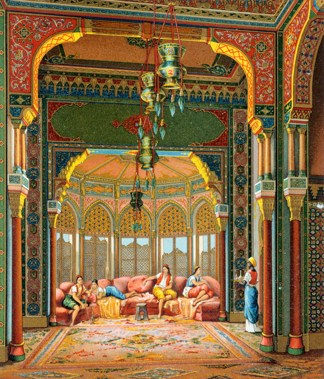 Interior of Turkish Building, Illustration from Complete Costume History by Auguste Racinet by Albert Charles August Racinet