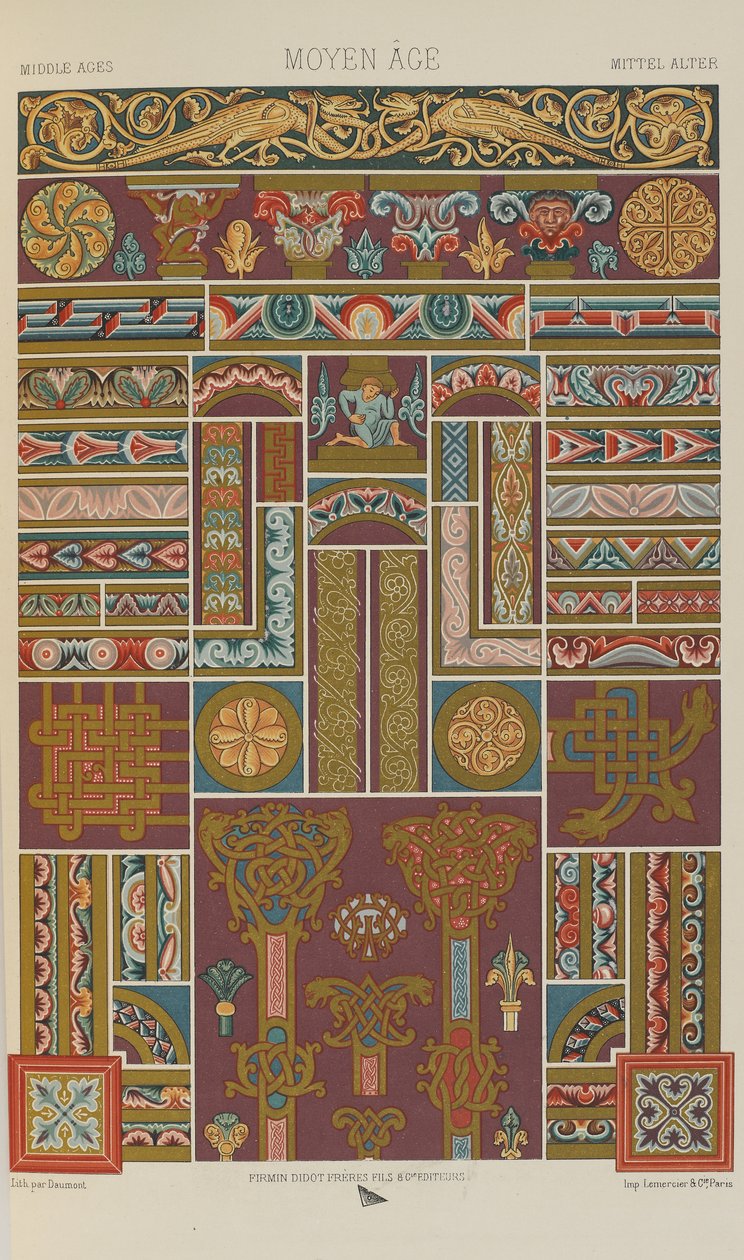 Middle Ages, plate 40 from Polychromatic Ornament: One Hundred Plates in Gold, Silver and Colours, 1873 by Albert Charles August Racinet