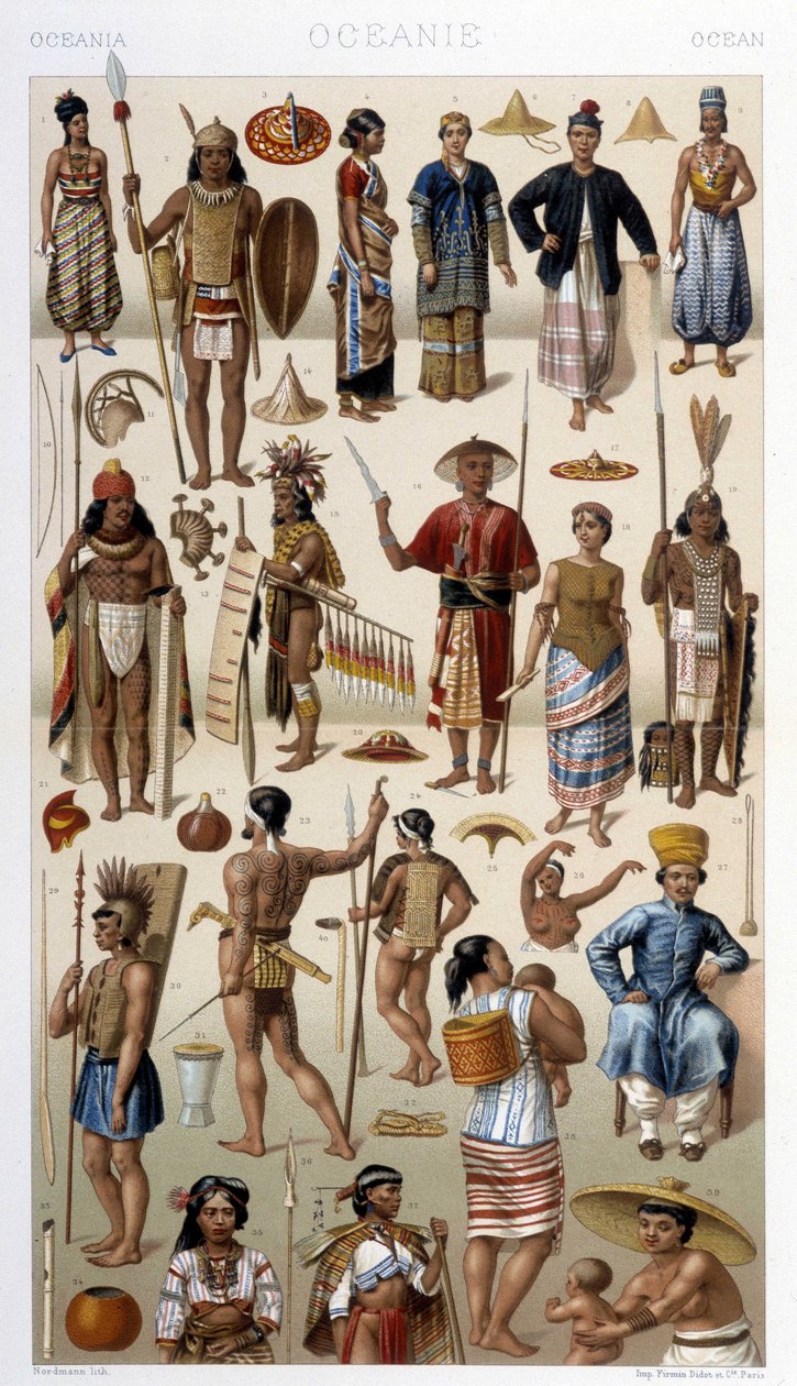 People of Malaysia and Polynesia (Oceania). Illustration in 