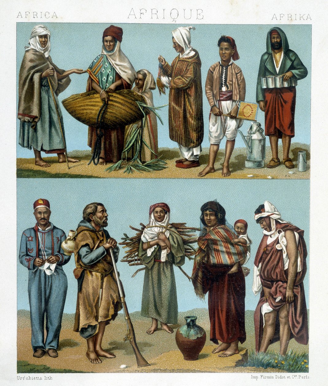 Popular costumes of Africa. Illustration in 