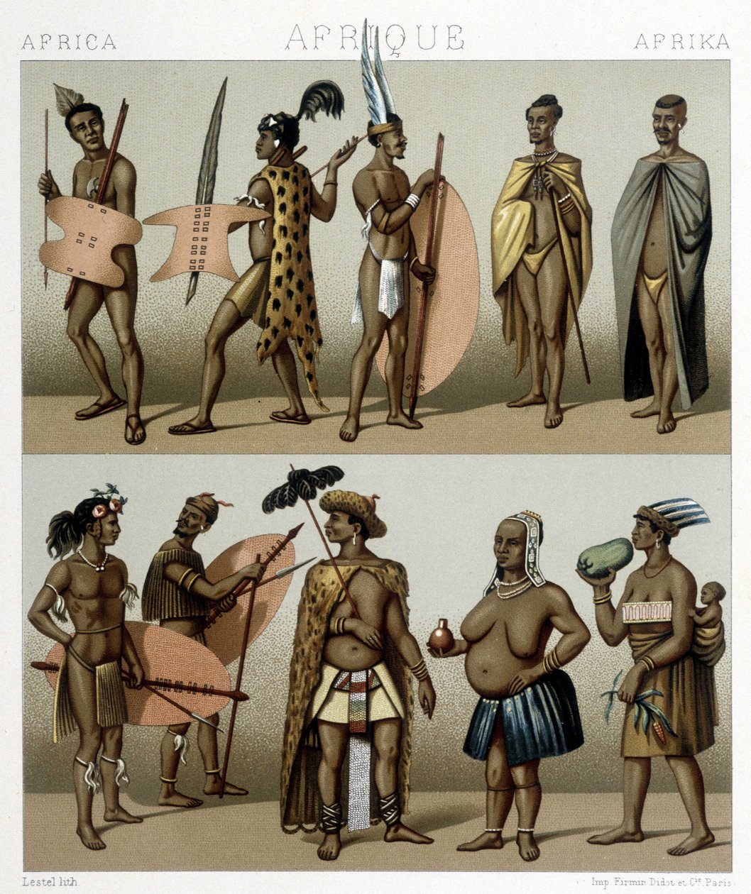 Traditional Cafrerie Costume (Meridional Part of Africa). Illustration in 