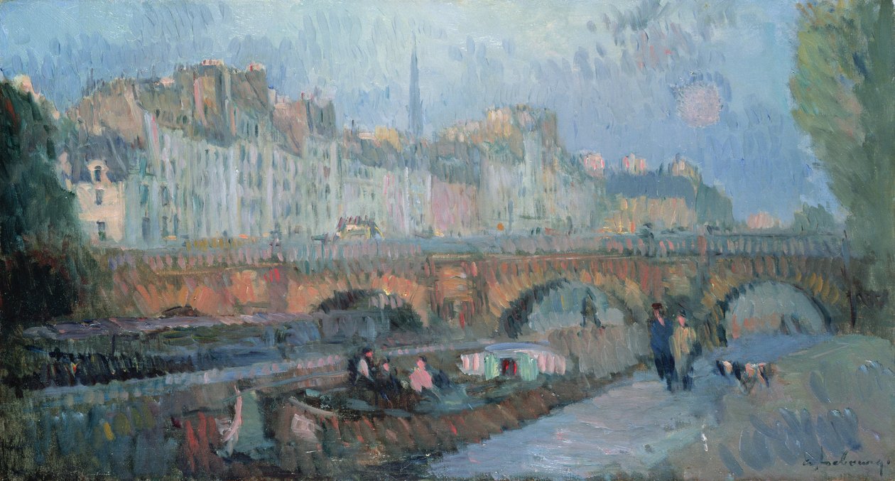 The Pont Neuf and the Quai de la Monnaie, Paris by Albert Charles Lebourg