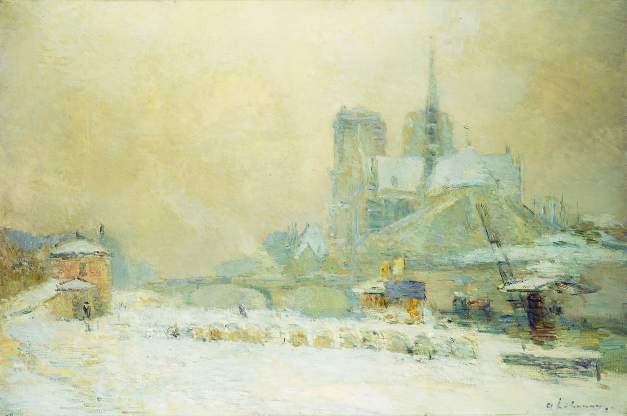 View of Notre Dame, Paris, from the Quai de la Tournelle: Snow Effect by Albert Charles Lebourg