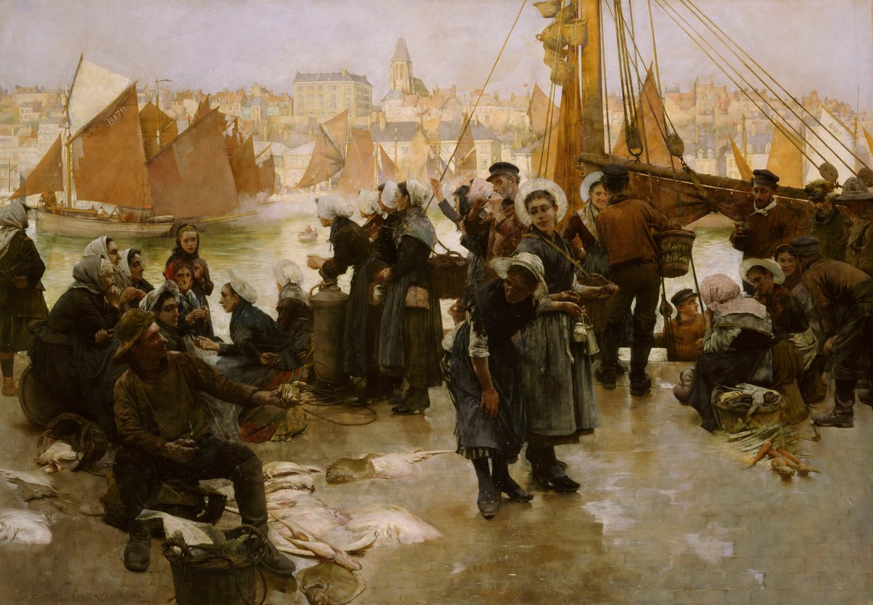 Departure of the Fishing Fleet, Boulogne, 1891 by Albert Chevallier Tayler