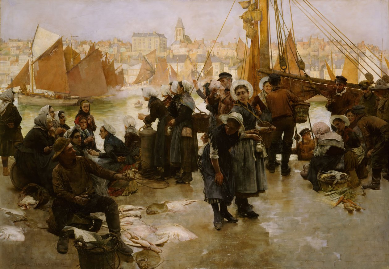 The Departure Of The Fishing Fleet, Boulogne by Albert Chevallier Tayler