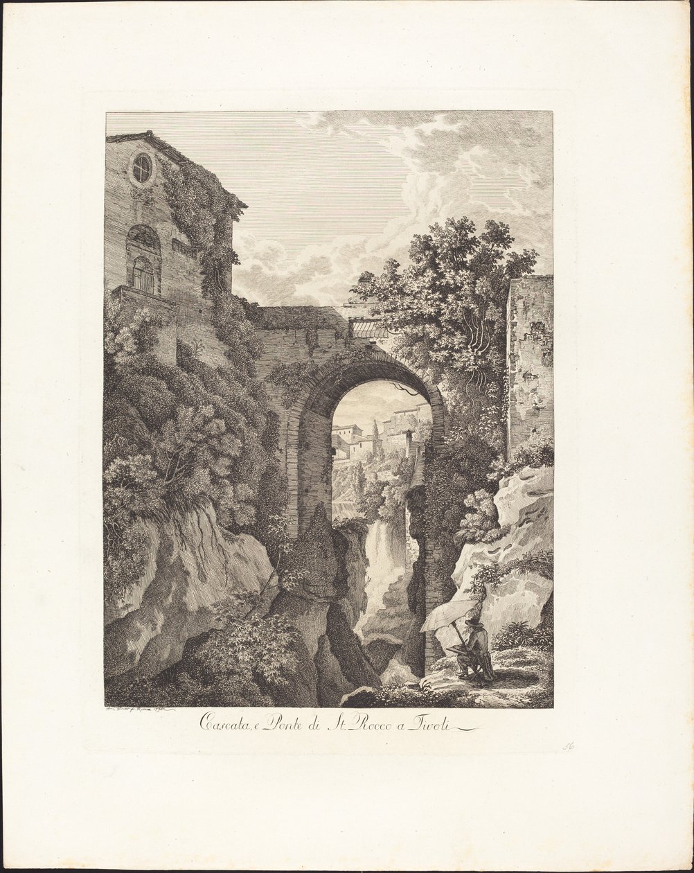 Waterfall and Bridge of San Rocco in Tivoli by Albert Christoph Dies