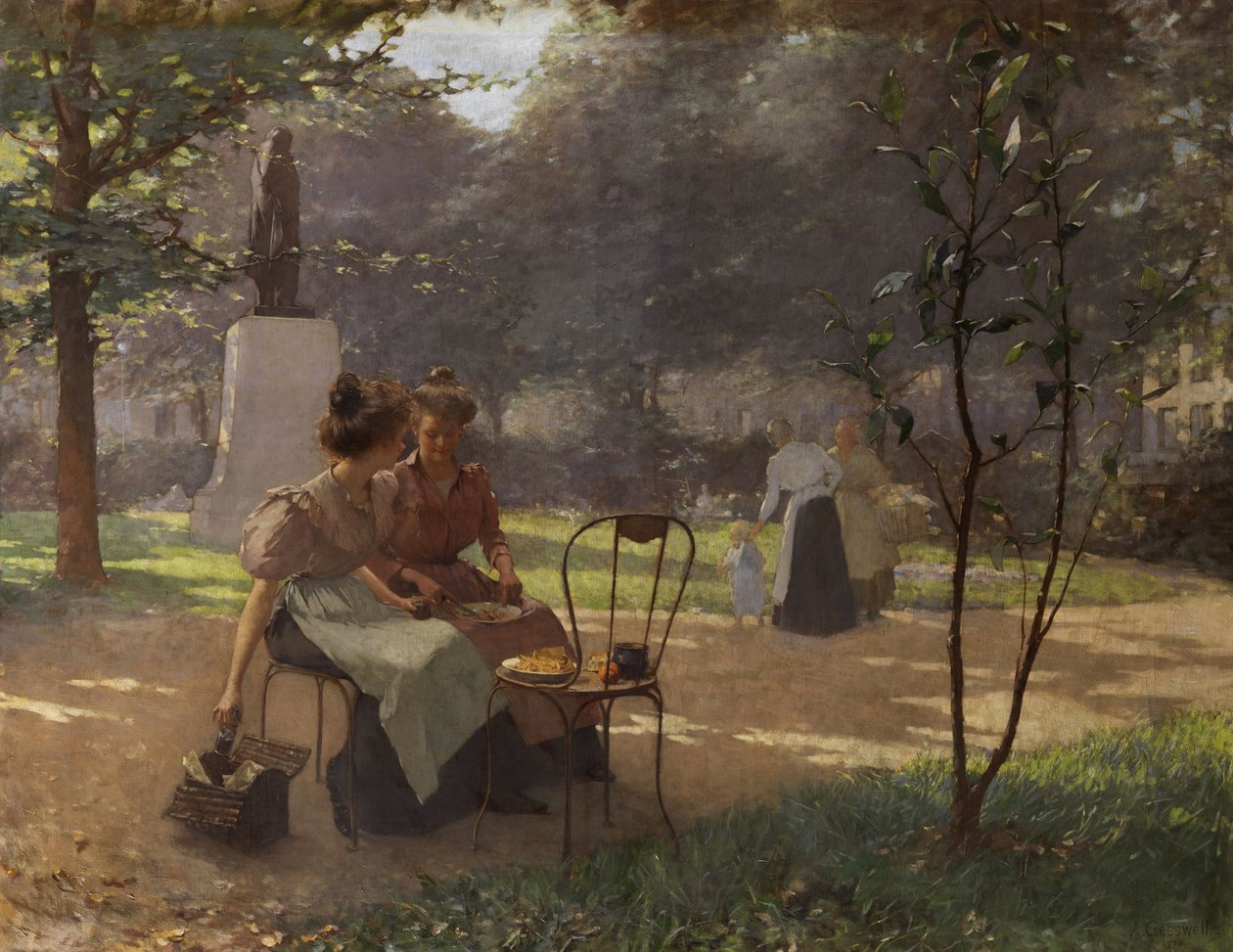 Two Young Girls in the Park by Albert Cresswell